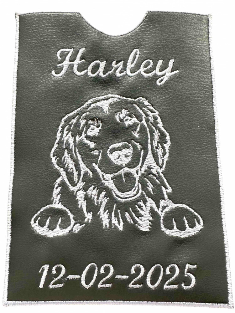 Etui til hundepas i kunstlæder med navn og dato