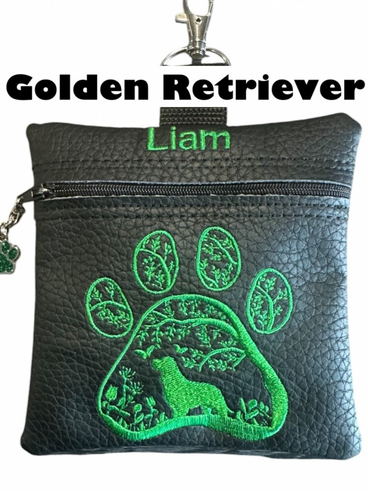 Godbidstaske i sort kunstlæder med hunderace i stor pote