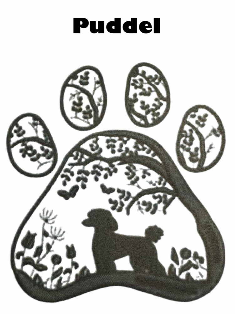 Godbidstaske i sort kunstlæder med hunderace i stor pote