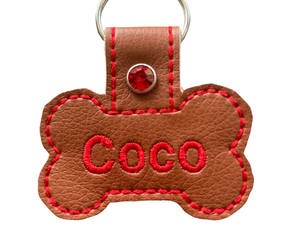 Navnetags kødben i lysbrun kunstlæder