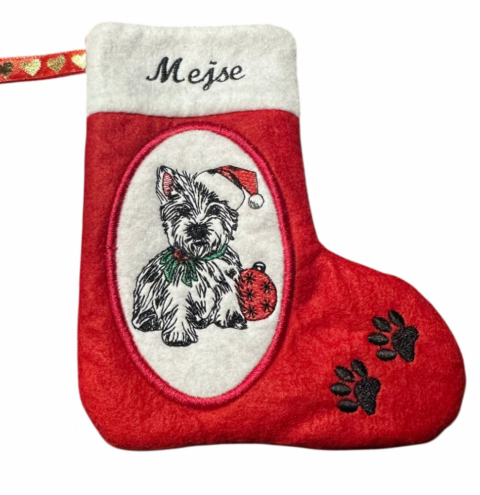 Små julesokker med hund og navn