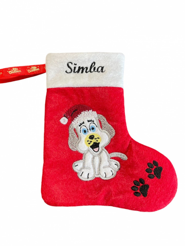 Små julesokker med hund og navn