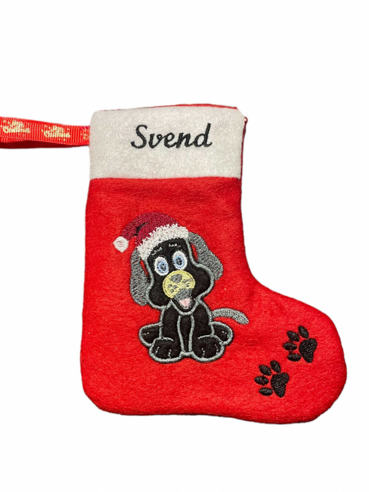 Små julesokker med hund og navn