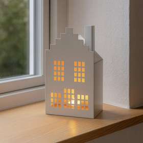 Lanternehus i hvid metal – 25 cm