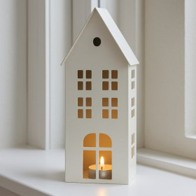 Lanternehus i hvid metal – 40 cm