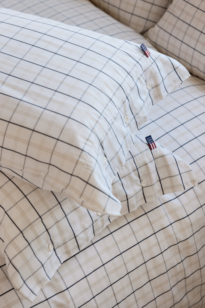 Lexington Checked Cotton Poplin Pudebetræk, White/Beige/Navy 