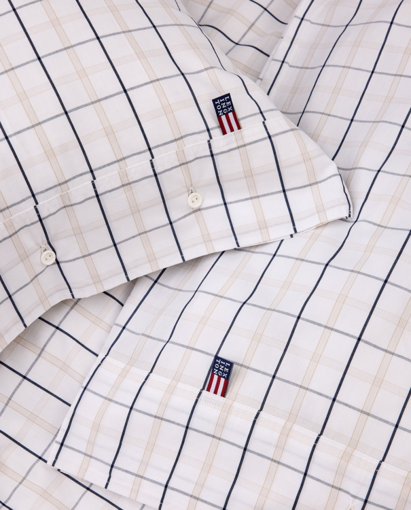 Lexington Checked Cotton Poplin Pudebetræk, White/Beige/Navy 