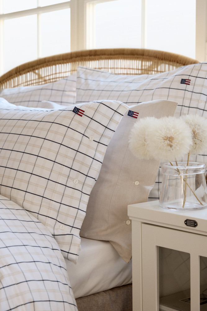 Lexington Checked Cotton Poplin Pudebetræk, White/Beige/Navy 