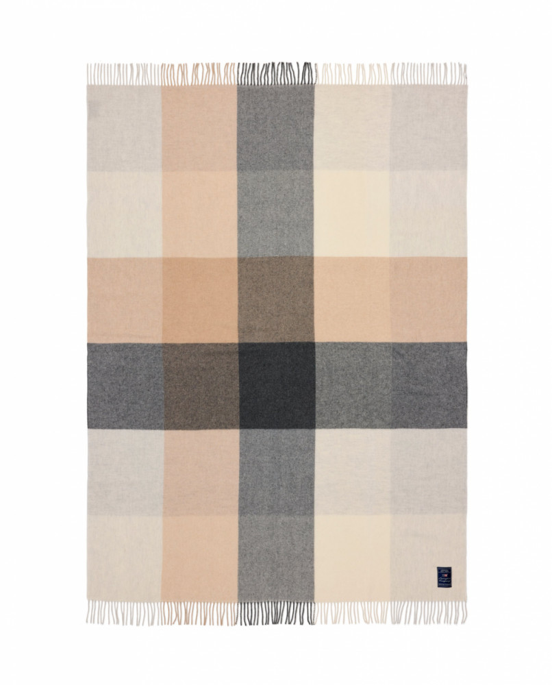 Lexington Checked Recycled Wool Throw, White/Beige/Gray