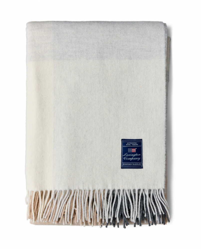 Lexington Checked Recycled Wool Throw, White/Beige/Gray