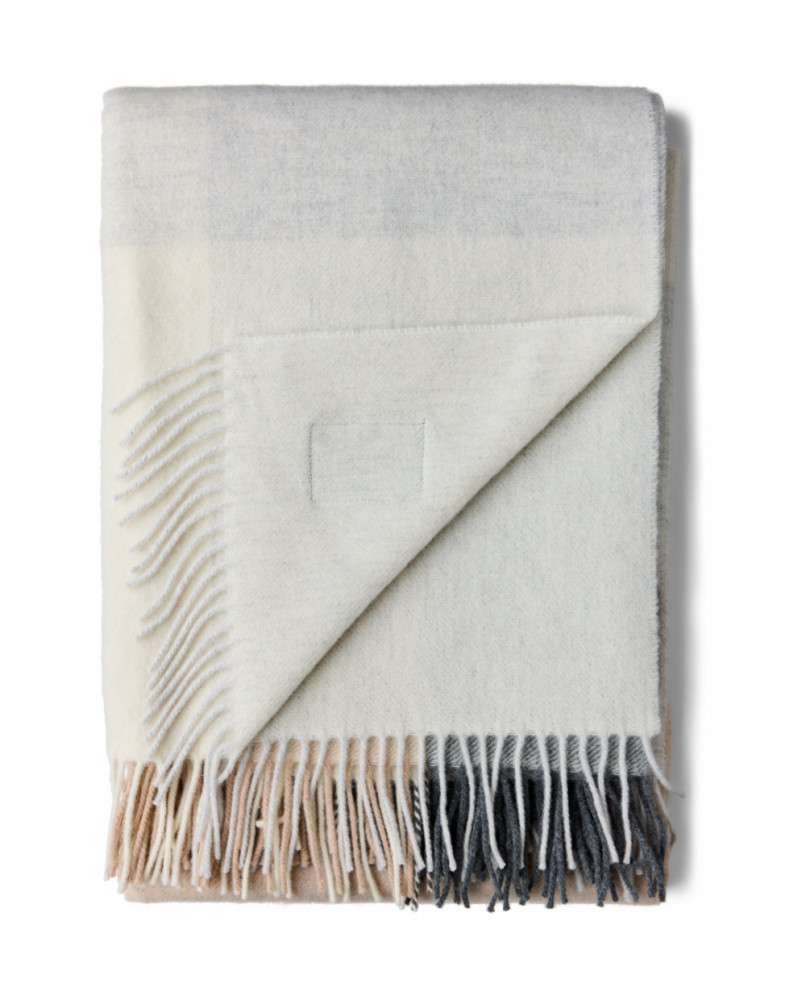 Lexington Checked Recycled Wool Throw, White/Beige/Gray