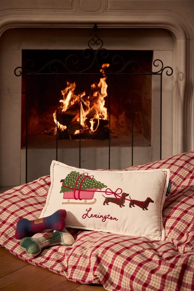 Lexington Dog sleigh økologisk bomuld fløjl pude, 30x50 cm