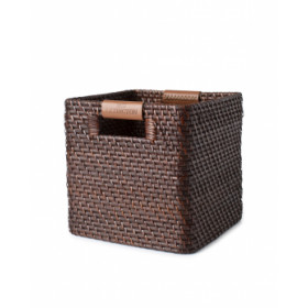 Lexington Rattan Kurv med Læderdetajle, Medium
