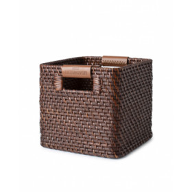 Lexington Rattan Kurv med Læderdetajle, Small