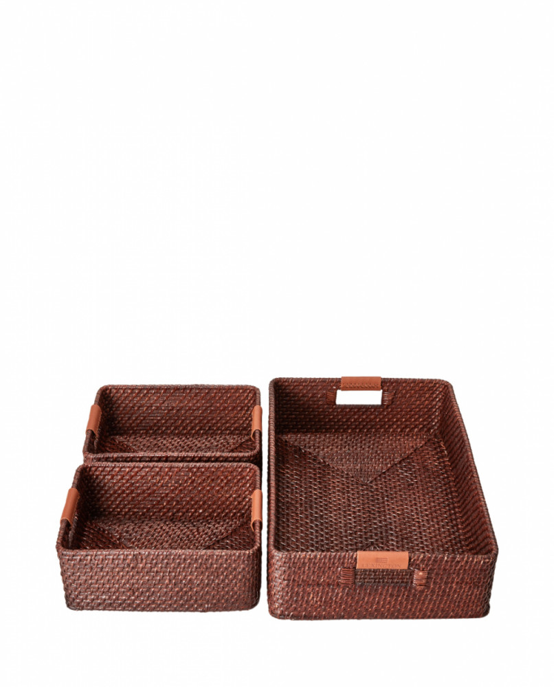 Lexington Rattankurv med læder, small