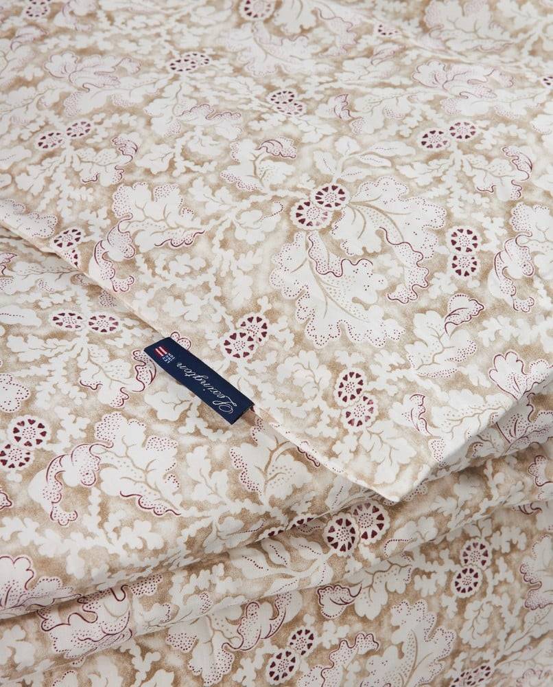 Lexington sengesæt i bomuldssatin med efterårsblademotiv, hvid/beige