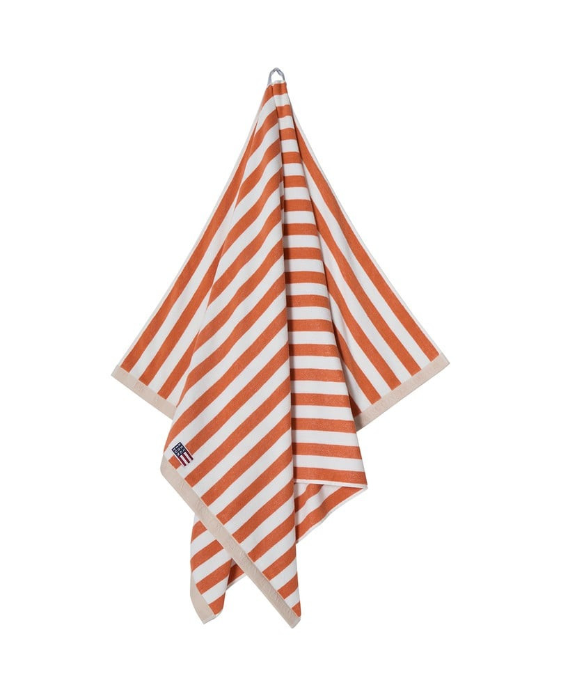Lexington Strandhåndklæde i blokstribet bomuldsfrotté, peach melon