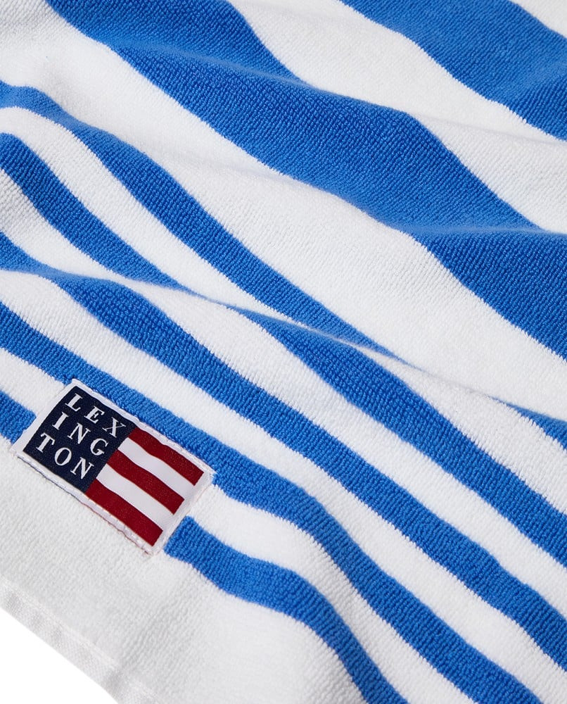 Lexington Stribet familiehåndklæde i bomuldsfrotté, blå/hvid