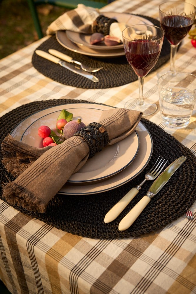 Lexington Stribet hør/bomuld serviet med frynser