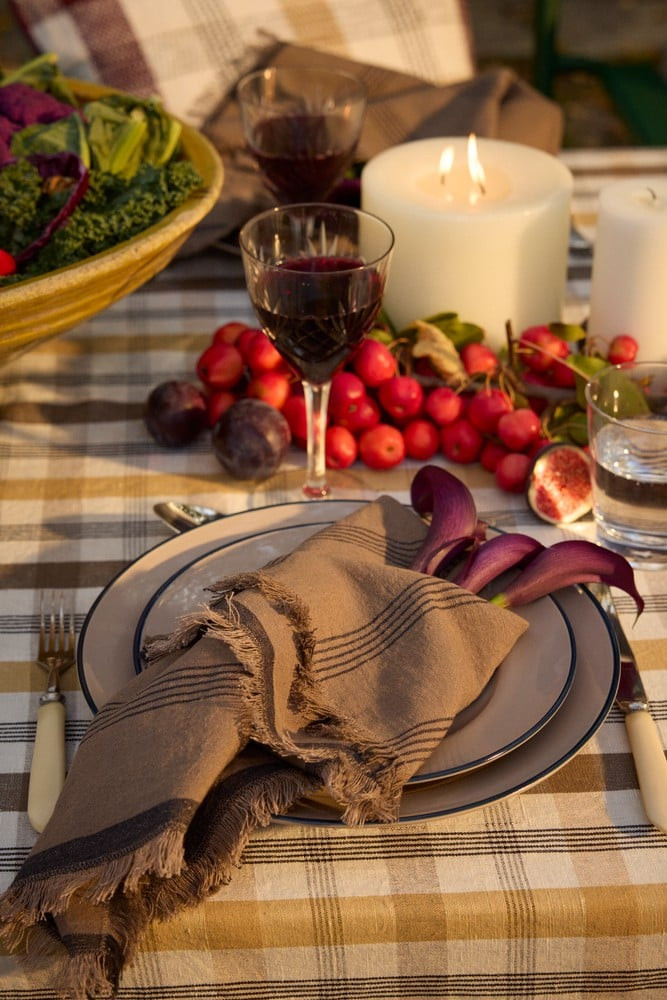 Lexington Stribet hør/bomuld serviet med frynser