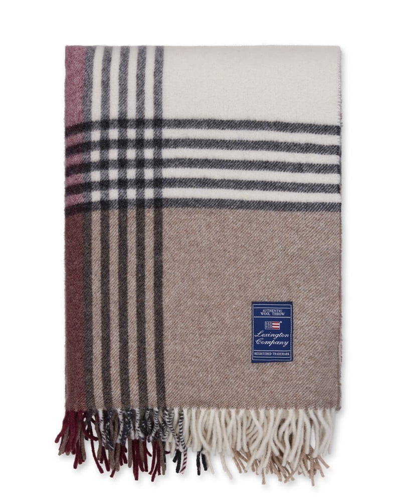 Lexington Ternet plaid i genanvendt uld, sten/bordeaux/beige