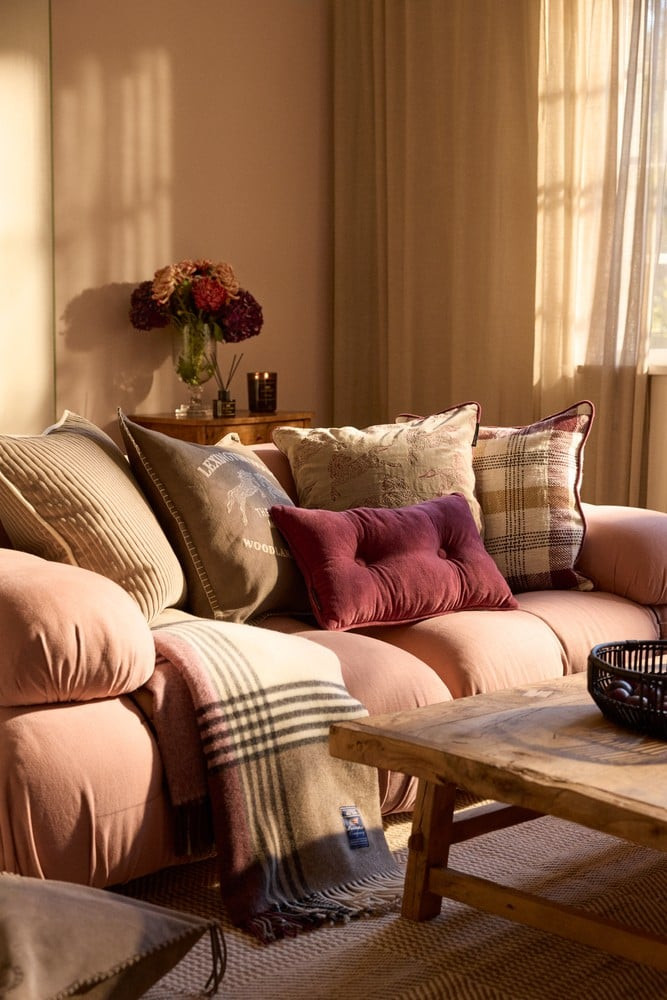 Lexington Ternet plaid i genanvendt uld, sten/bordeaux/beige