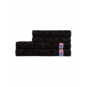 Lexington Velour jacquard håndklæde med bladmønster, sort