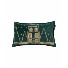 Lexington Winter house økologisk bomuldsfløjl 30x50 pude, grøn/lys beige