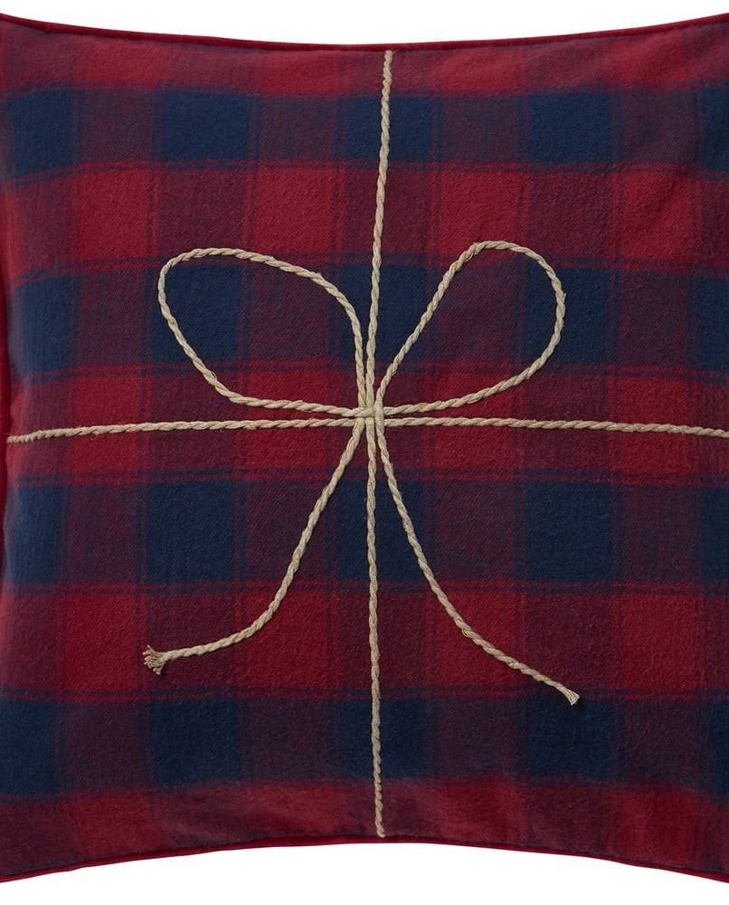 Lexinton wrapped checked organic flannel pillow cover, dark blue/red