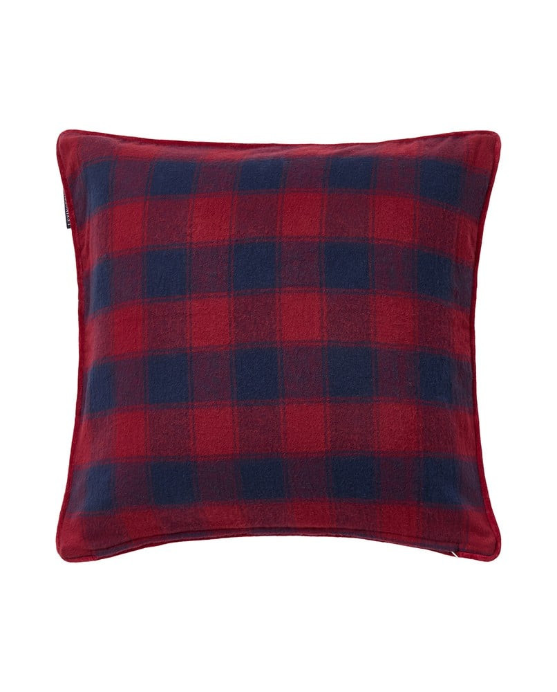 Lexinton wrapped checked organic flannel pillow cover, dark blue/red