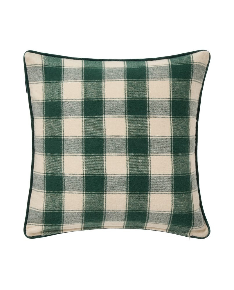 Lexinton wrapped checked organic flannel pillow cover, Green/Beige