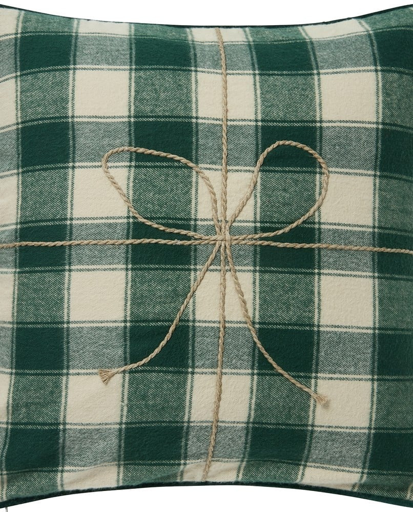 Lexinton wrapped checked organic flannel pillow cover, Green/Beige