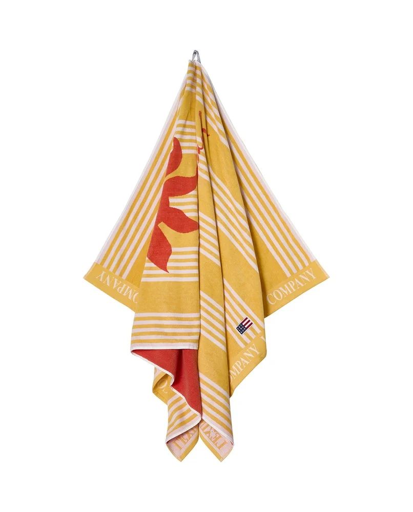 Long island beaches-strandhåndklæde i bomuldsvelour, gul/koral