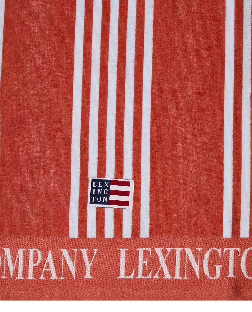 Long island beaches-strandhåndklæde i bomuldsvelour, koral/blå