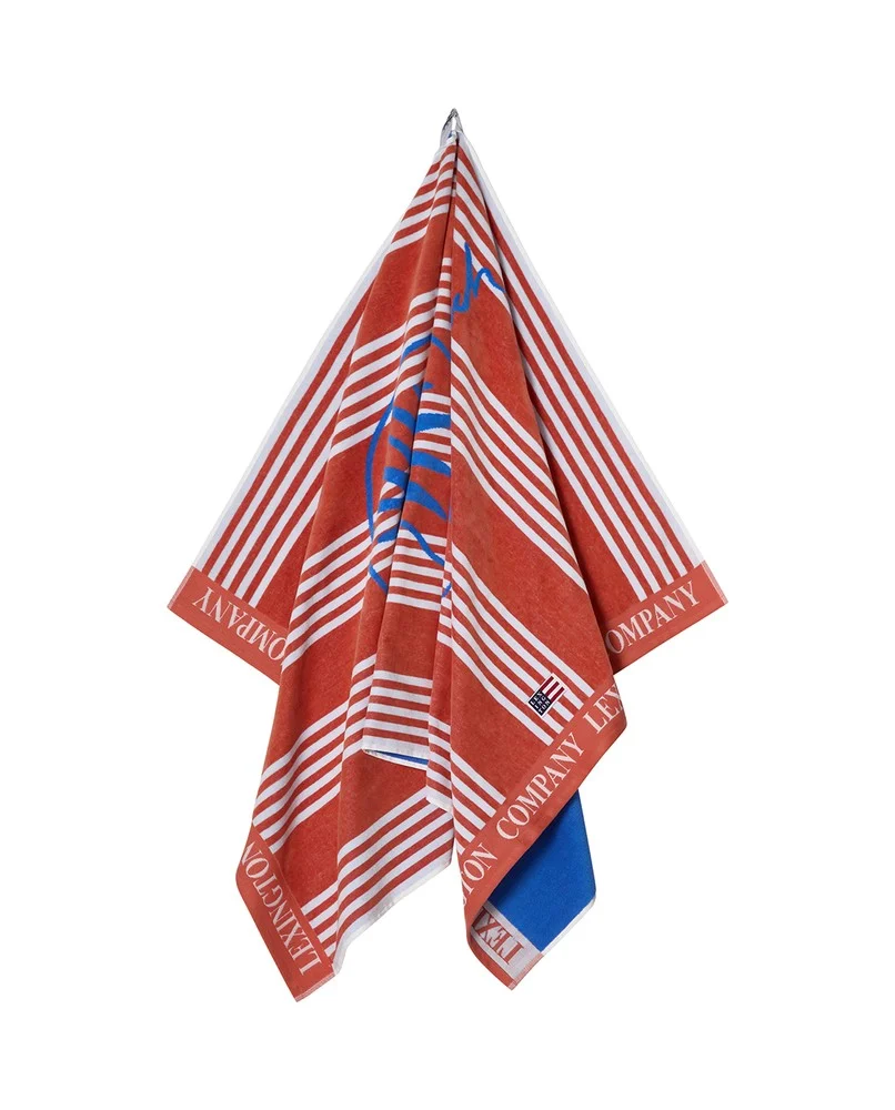 Long island beaches-strandhåndklæde i bomuldsvelour, koral/blå