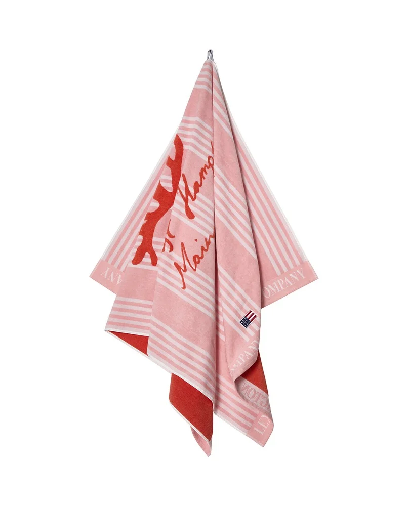 Long island beaches-strandhåndklæde i bomuldsvelour, lyserød/koral