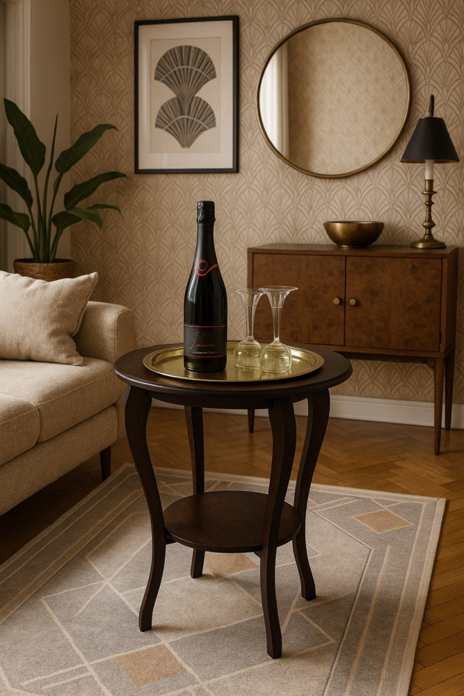 Barbord i træ og med messingplade - sendes ikke