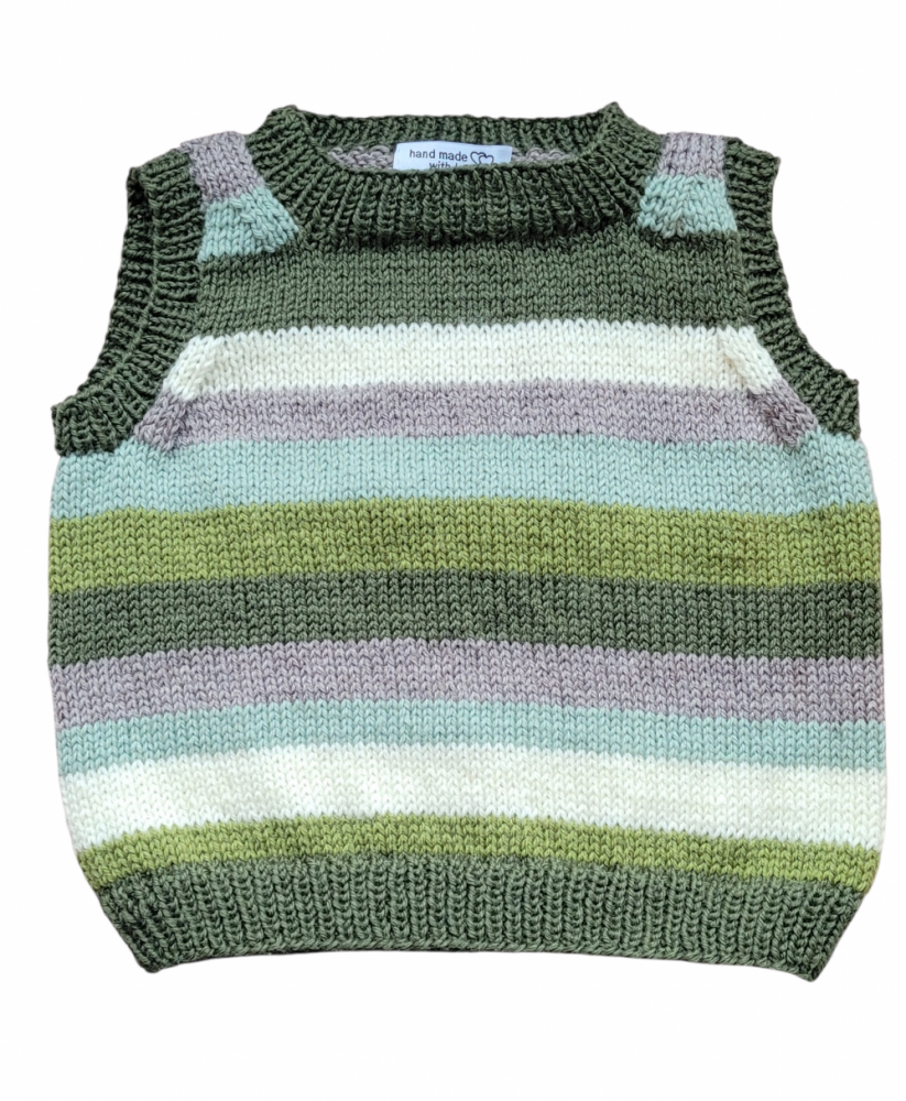 Børne vest 3-4 år. Grønstribet 