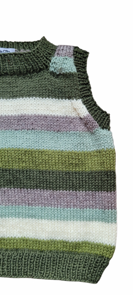 Børne vest 3-4 år. Grønstribet 