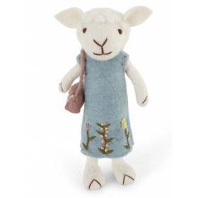 Får med blå kjole og taske 27cm