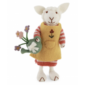 Får med stribet kjole og forklæde 27cm