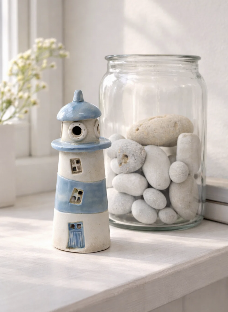 Fyrtårn hvid/lyseblå