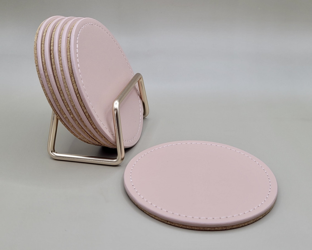 Glasbrikker i imiteret læder, rosa