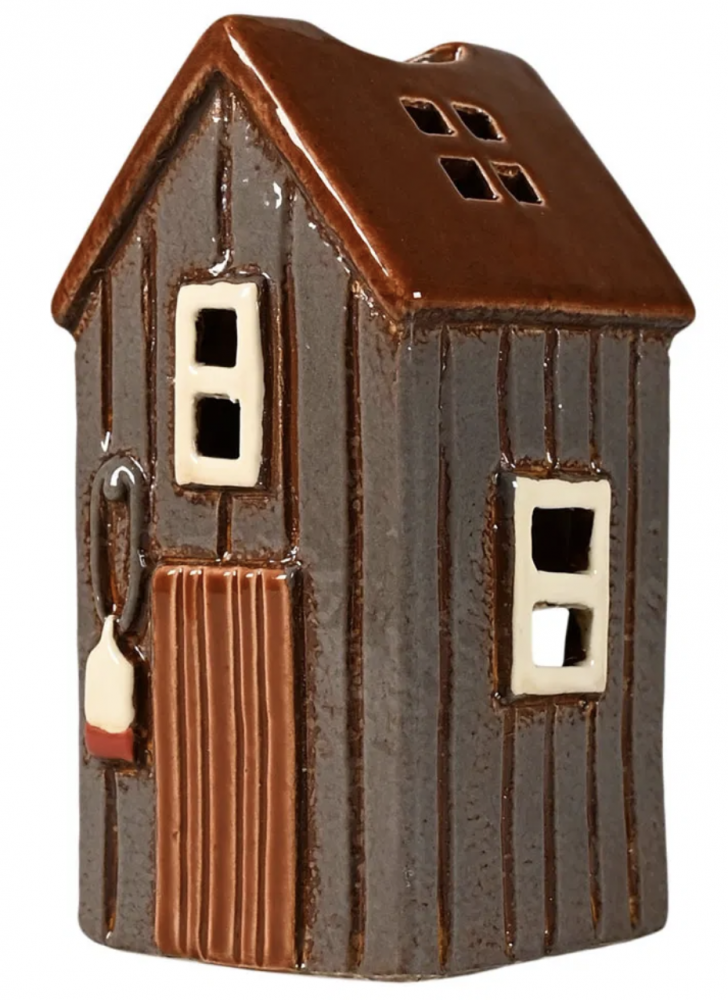 Grå keramik badehus, lysestage til fyrfadslys