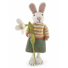 Kanin m grøn nederdel, stribet bluse og blomst 27cm