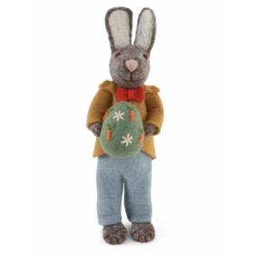Kanin med blå bukser, gul jakke og æg 27cm