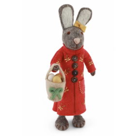 Kanin med rød frakke og kurv 27cm