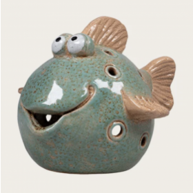 Keramik fisk til fyrfadslys, beige finne