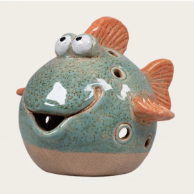 Keramik fisk til fyrfadslys, orange finne