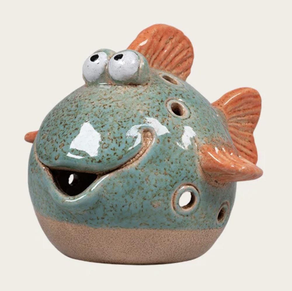 Keramik fisk til fyrfadslys, orange finne